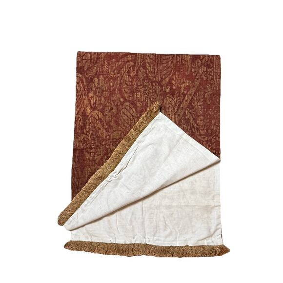 Red & Tan Custom Made Luxury Table Runner Damask Print Fringe Trim Dining Decor - Picture 5 of 7